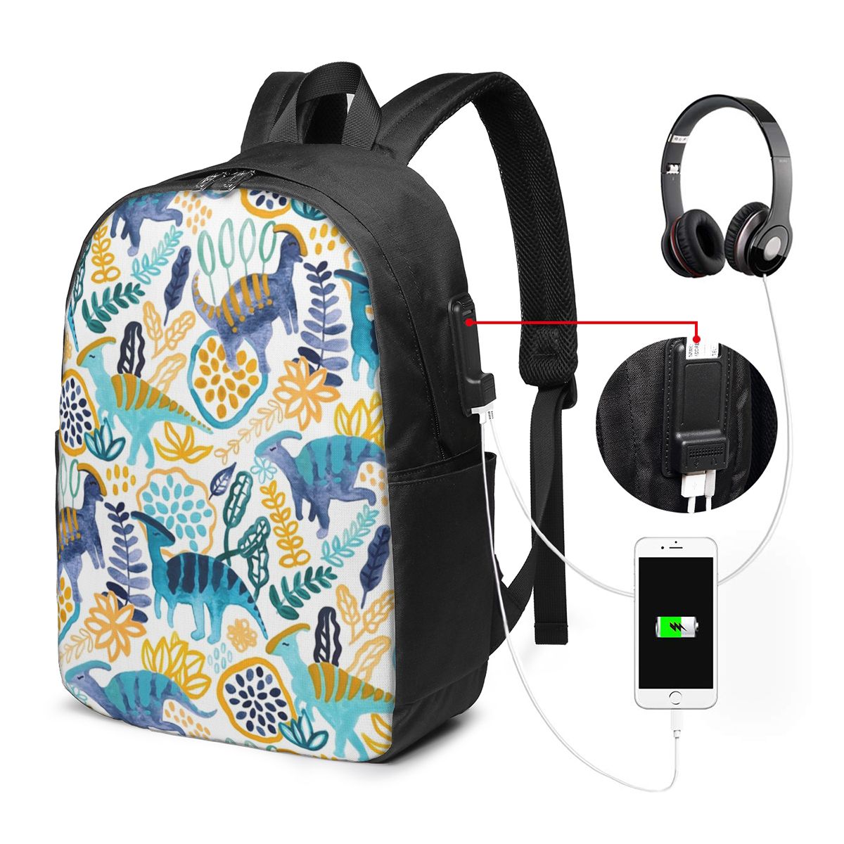 Laptop Bag - حقيبة ظهر من Gouache Parasaurolophuses للسفر،